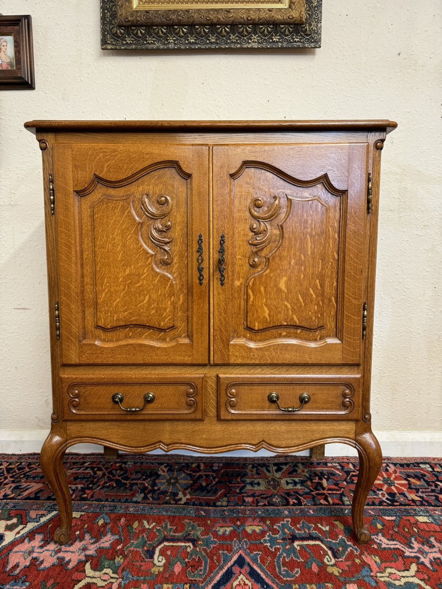 Fantastic Quality French Carved Oak Two-door Cupboard/cabinet