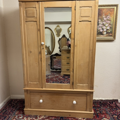 Fabulous Antique Pine Mirror Door Wardrobe Circa 1900