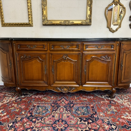 Stunning French Carved Mahogany Marble Top Credenza/dresser