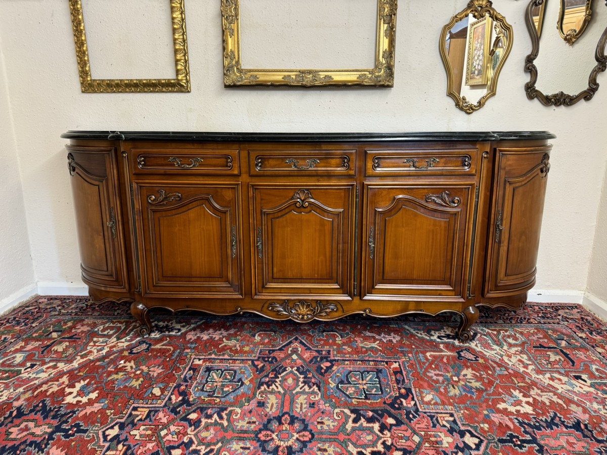 Stunning French Carved Mahogany Marble Top Credenza/dresser