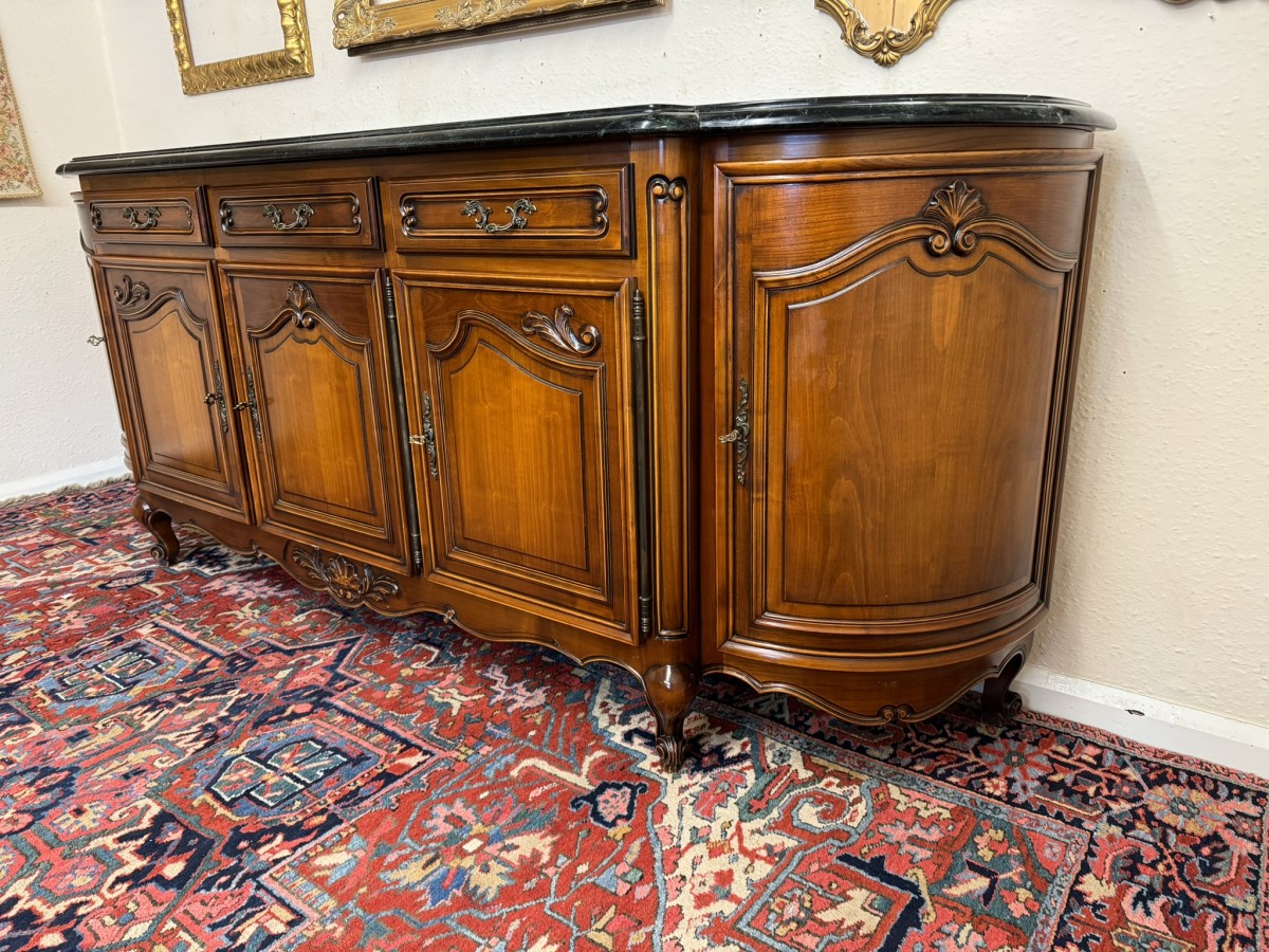 Stunning French Carved Mahogany Marble Top Credenza/dresser - Image 4