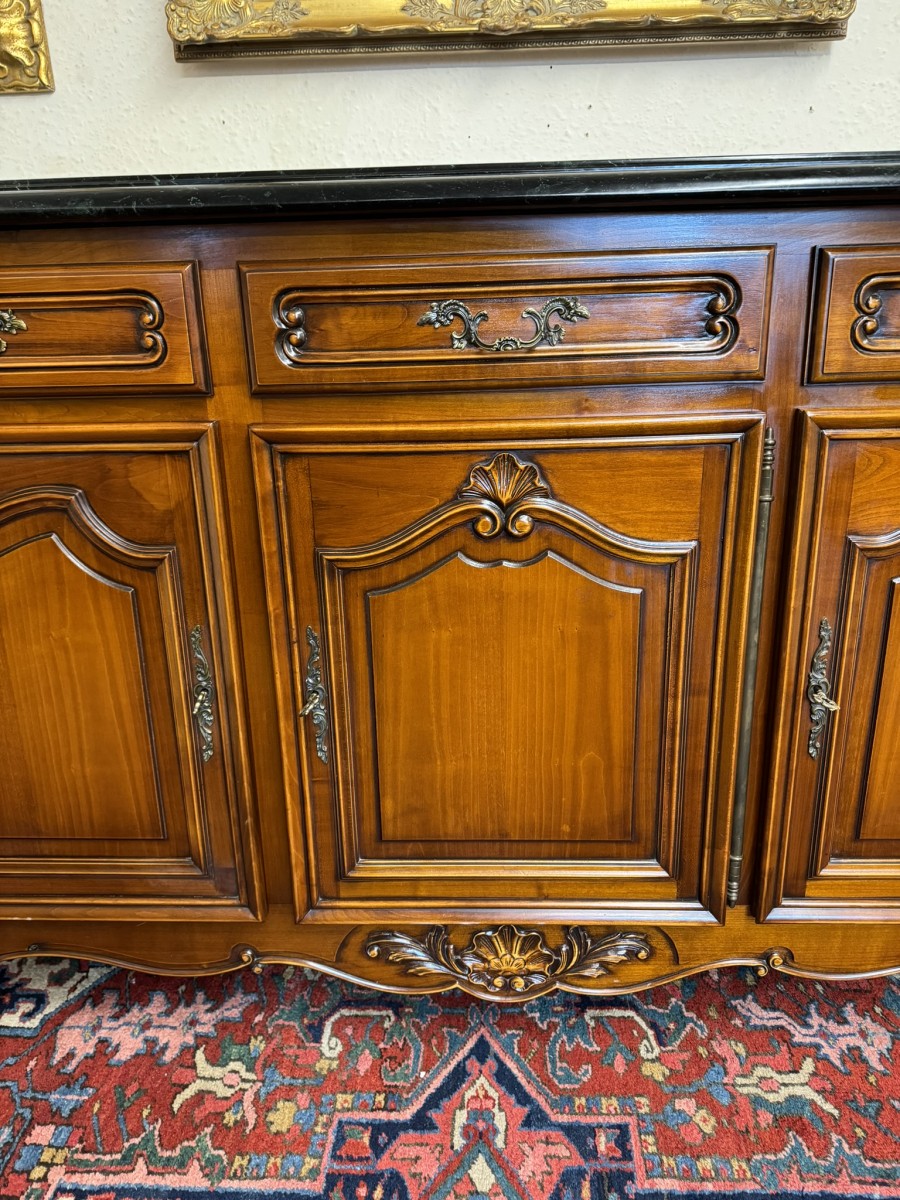 Stunning French Carved Mahogany Marble Top Credenza/dresser - Image 8