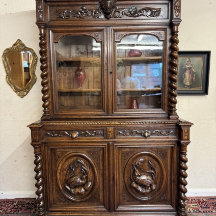 Fabulous Antique French Carved Oak Glazed Cupboard/cabinet/bookcase Circa 1890