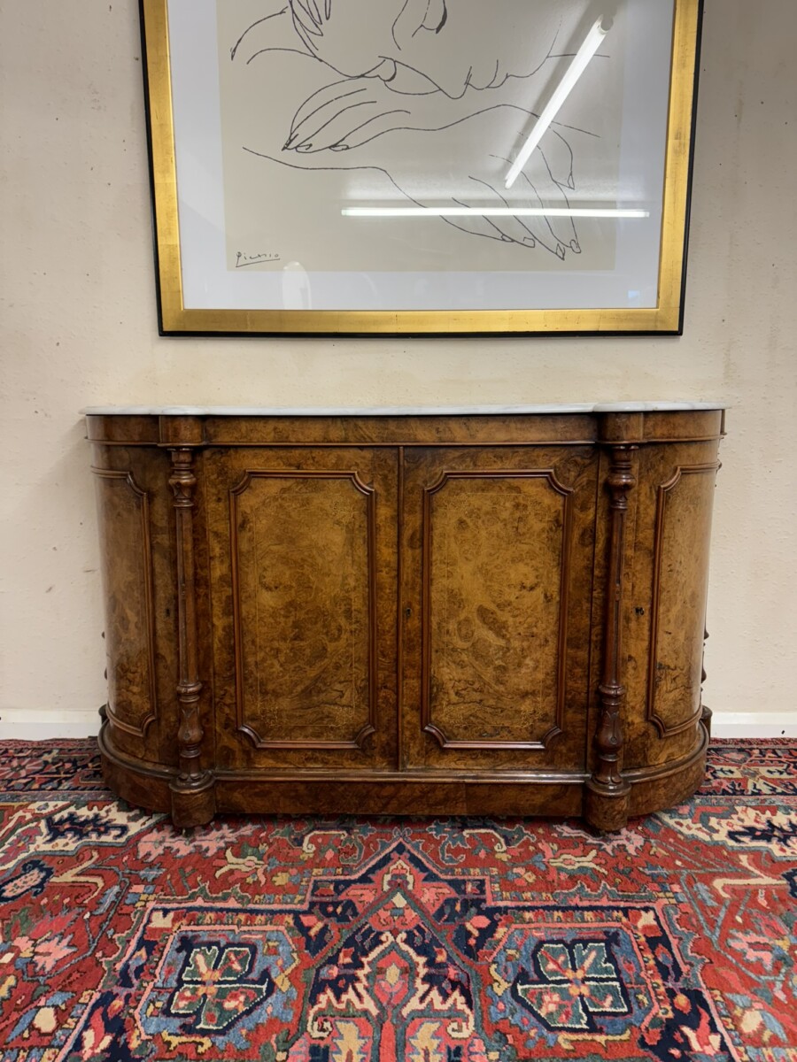 VICTORIAN INLAID BURR WALNUT MARBLE TOP CRDENZA/SIDEBOARD CIRCA 1880 - Image 2