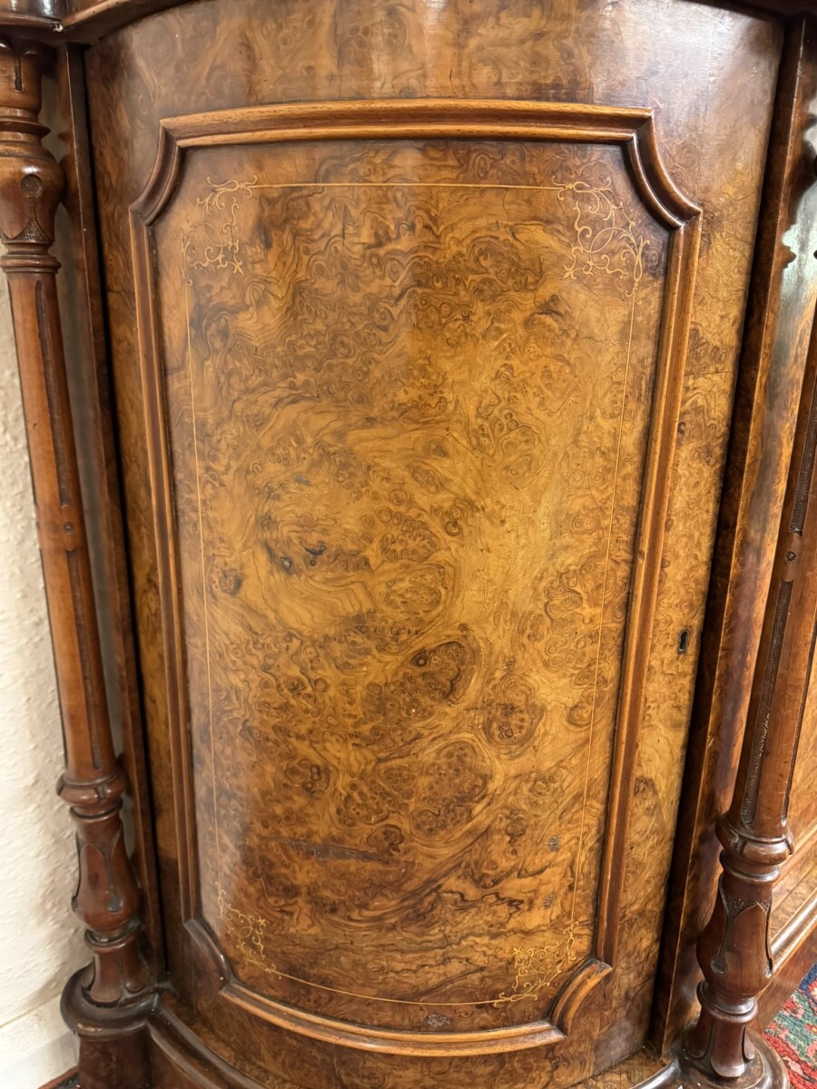 VICTORIAN INLAID BURR WALNUT MARBLE TOP CRDENZA/SIDEBOARD CIRCA 1880 - Image 5