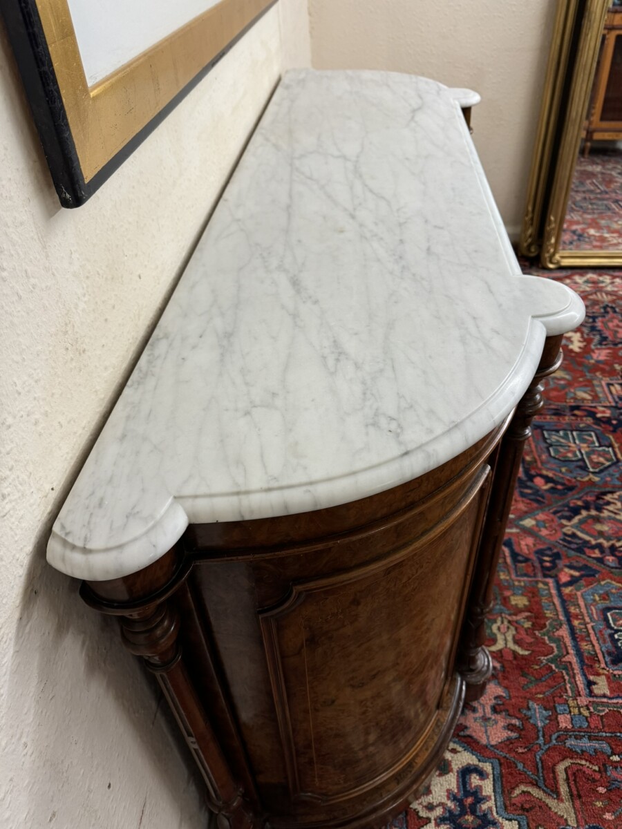 VICTORIAN INLAID BURR WALNUT MARBLE TOP CRDENZA/SIDEBOARD CIRCA 1880 - Image 9