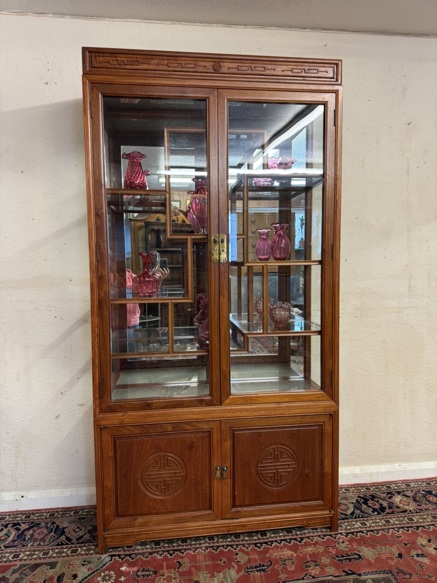 FANTASTIC QUALITY LARGE ORIENTAL TEAK GLAZED CABINET