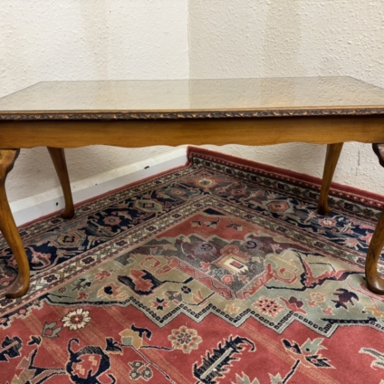 FANTASTIC QUALITY CARVED WALNUT GLASS TOPPED COFFEE TABLE CIRCA 1950