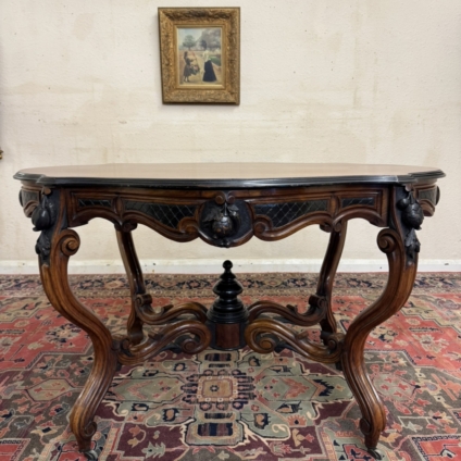 STUNNING FRENSG ANTIQUE SHAPED MAHOGANY & EBONY CENTRE TABLE CIRCA 1870