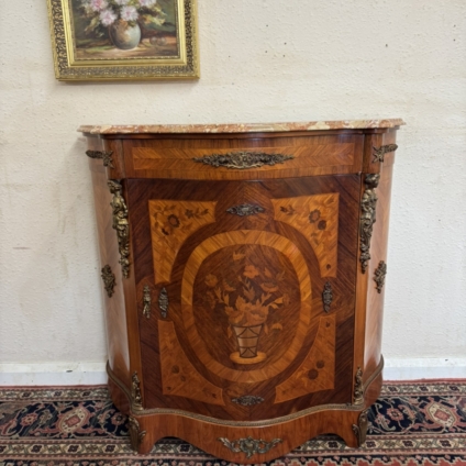 STUNNING FRENCH ANTIQUE KINGWOOD MARBLE TOP CABINET CIRCA 1950
