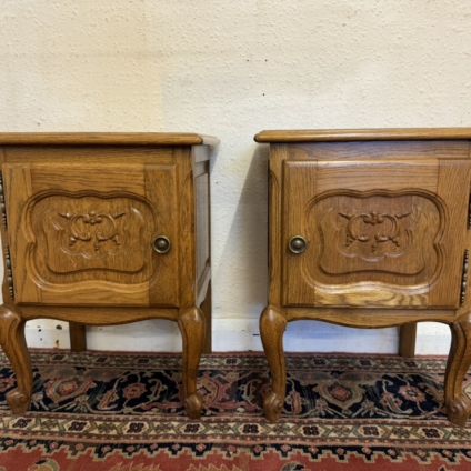 FANTASTIC PAIR OF FRENCH CARVED OAK BEDSIDE CABINETS CIRCA 1950