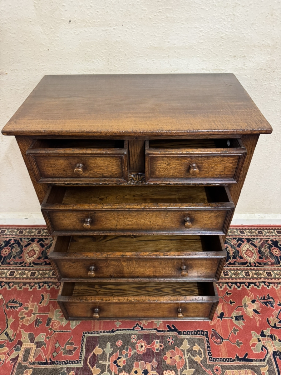 QUALITY TITCHMARSH AND GOODWIN CARVED OAK CHEST OF DRAWERS - Image 6
