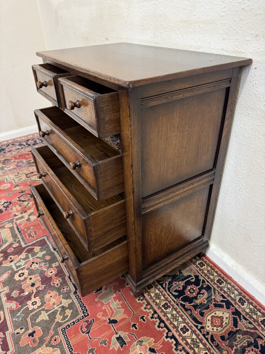 QUALITY TITCHMARSH AND GOODWIN CARVED OAK CHEST OF DRAWERS - Image 8