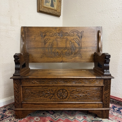 FABULOUS QUALITY CARVED OAK MONKS BENCH/SEAT CIRCA 1930