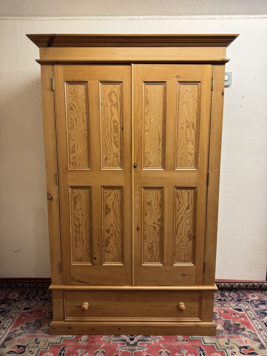 FABULOUS PANELLED PINE TWO DOOR WARDROBE WITH DRAWER BELOW