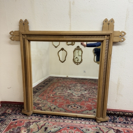 STUNNING ANTIQUE PINE GOTHIC REVIVAL MIRROR/OVERMANTLE CIRCA 1880
