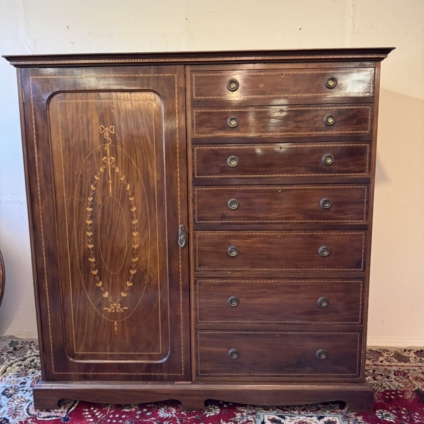 QUALITY ANTIQUE INLAID MAHOGANY TALLBOY/GENTLEMANS WARDROBE CIRCA 1910