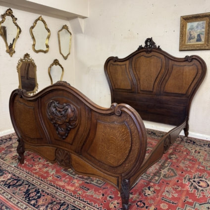 FABULOUS ANTIQUE FRENCH CARVED OAK DOUBLE BED CIRCA 1800