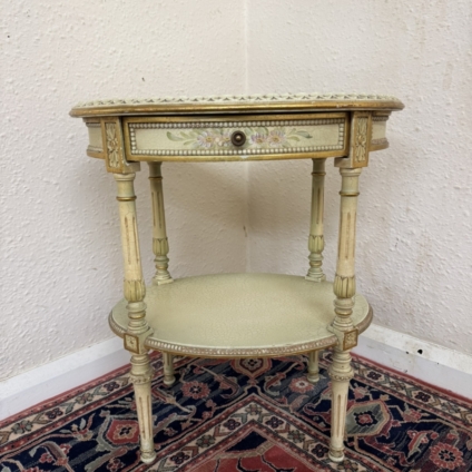 FABULOUS FRENCH PAINTED OVAL ACCENT TABLE/SIDE TABLE WITH DRAWER