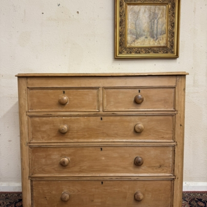 QUALITY VICTORIAN TALL PINE CHEST OF FIVE DRAWERS CIRCA 1880