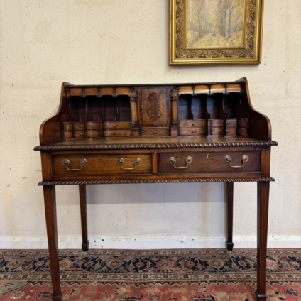 OUTSTANDING QUALITY CARVED MAHOGANY OPEN LEATHER TOPPED DESK
