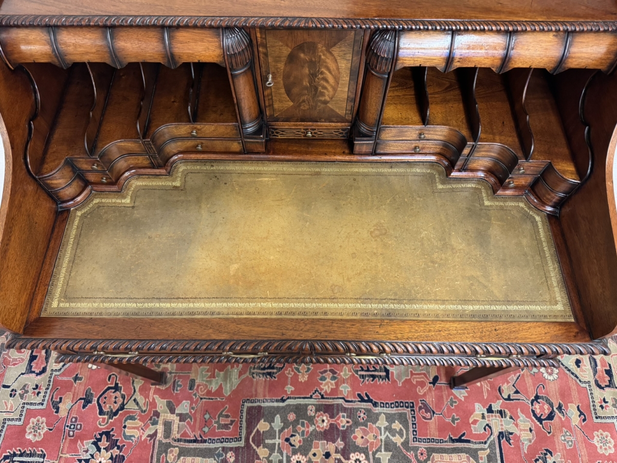 OUTSTANDING QUALITY CARVED MAHOGANY OPEN LEATHER TOPPED DESK - Image 6
