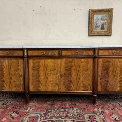 STUNNING FRENCH FLAME MAHOGANY MARBLE TOP CREDENZA/ENFILADE