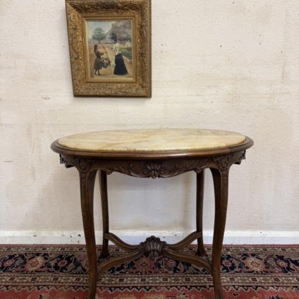 ANTIQUE FRENCH CARVED OAK MARBLE TOP CENTRE TABLE/ACCENT TABLE CIRCA 1930