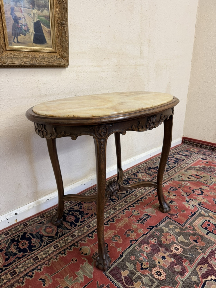 ANTIQUE FRENCH CARVED OAK MARBLE TOP CENTRE TABLE/ACCENT TABLE CIRCA 1930 - Image 2