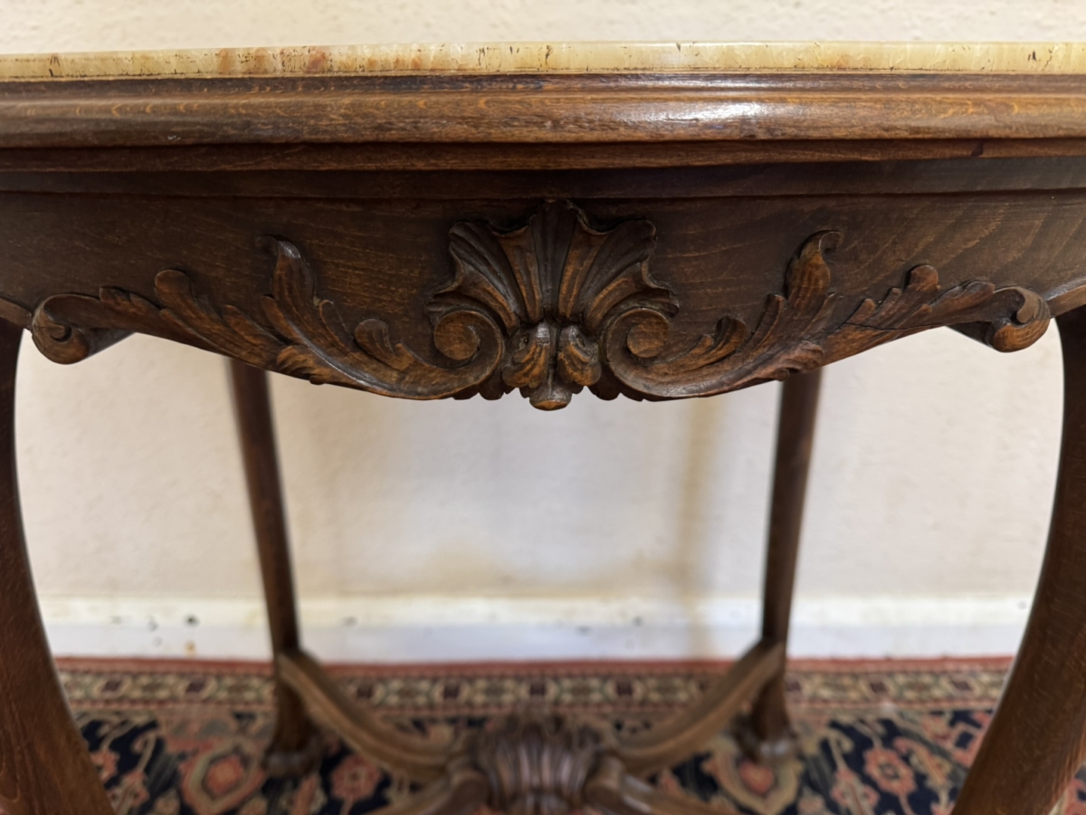 ANTIQUE FRENCH CARVED OAK MARBLE TOP CENTRE TABLE/ACCENT TABLE CIRCA 1930 - Image 5