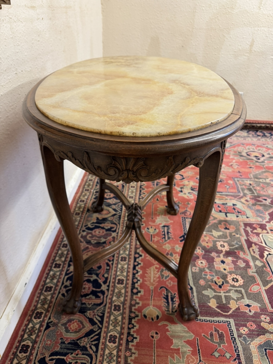 ANTIQUE FRENCH CARVED OAK MARBLE TOP CENTRE TABLE/ACCENT TABLE CIRCA 1930 - Image 7