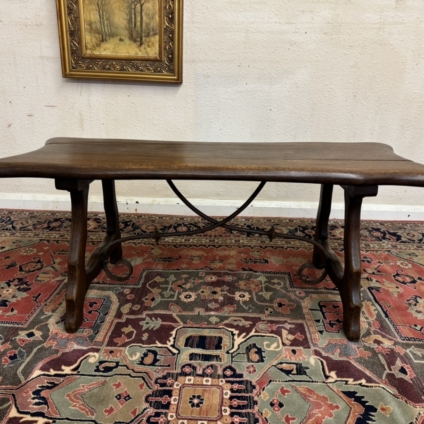 FANTASTIC QUALITY OAK AND METAL SPANISH COFFEE TABLE