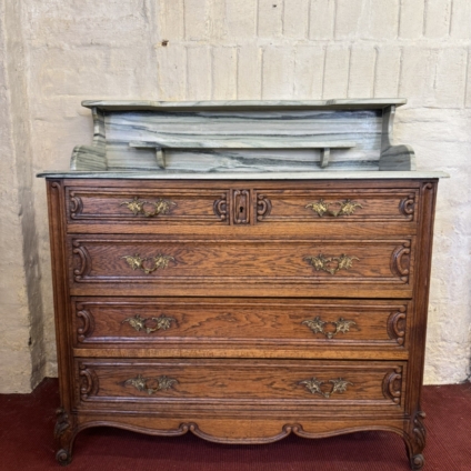 QUALITY ANTIQUE FRENCH CARVED OAK MARBLE TOP COMMODE/WASHSTAND CIRCA 1890