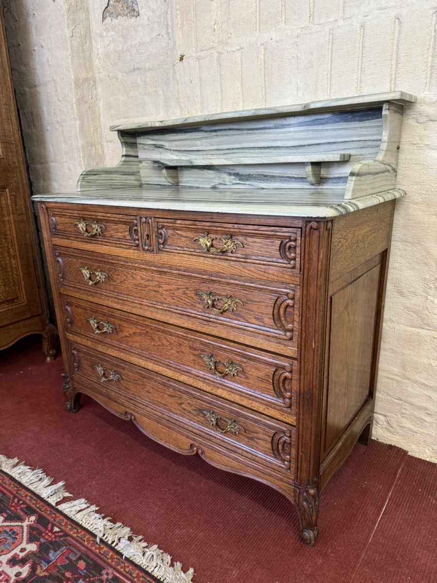 QUALITY ANTIQUE FRENCH CARVED OAK MARBLE TOP COMMODE/WASHSTAND CIRCA 1890 - Image 2