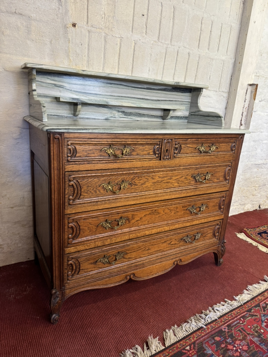 QUALITY ANTIQUE FRENCH CARVED OAK MARBLE TOP COMMODE/WASHSTAND CIRCA 1890 - Image 3