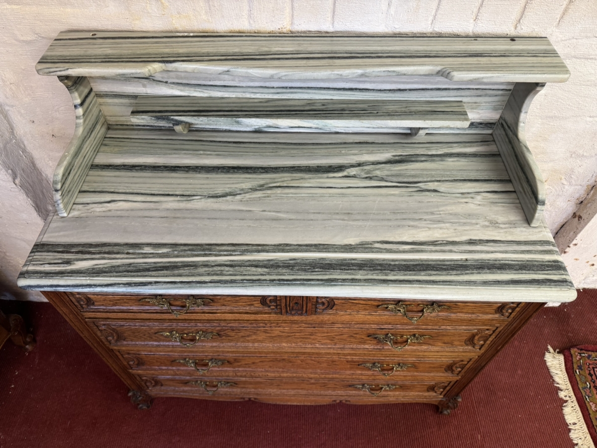 QUALITY ANTIQUE FRENCH CARVED OAK MARBLE TOP COMMODE/WASHSTAND CIRCA 1890 - Image 4