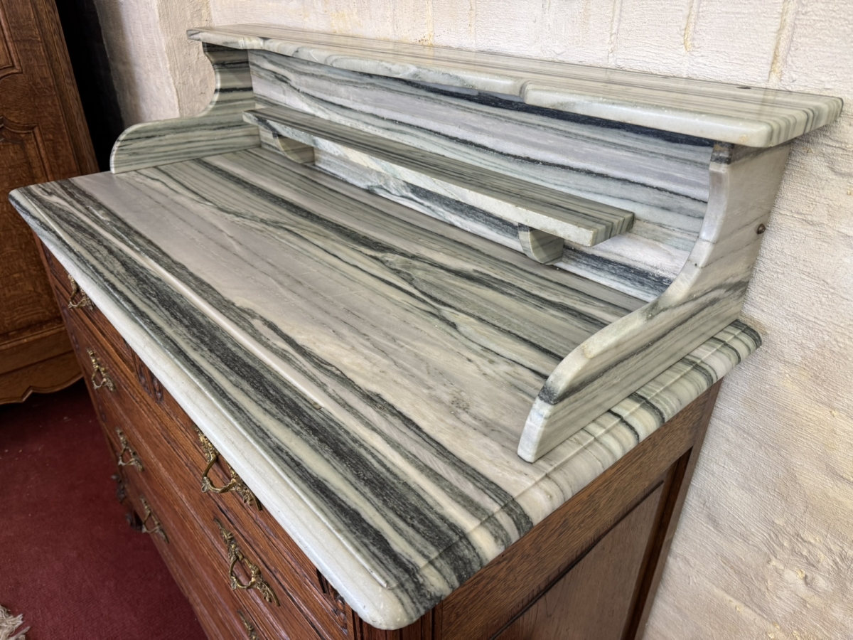 QUALITY ANTIQUE FRENCH CARVED OAK MARBLE TOP COMMODE/WASHSTAND CIRCA 1890 - Image 6