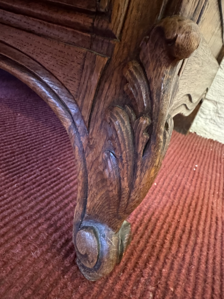 QUALITY ANTIQUE FRENCH CARVED OAK MARBLE TOP COMMODE/WASHSTAND CIRCA 1890 - Image 10