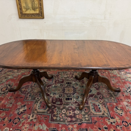 OUTSTANDING QUALITY CROSSBANDED OAK TWIN PEDESTAL DINING TABLE