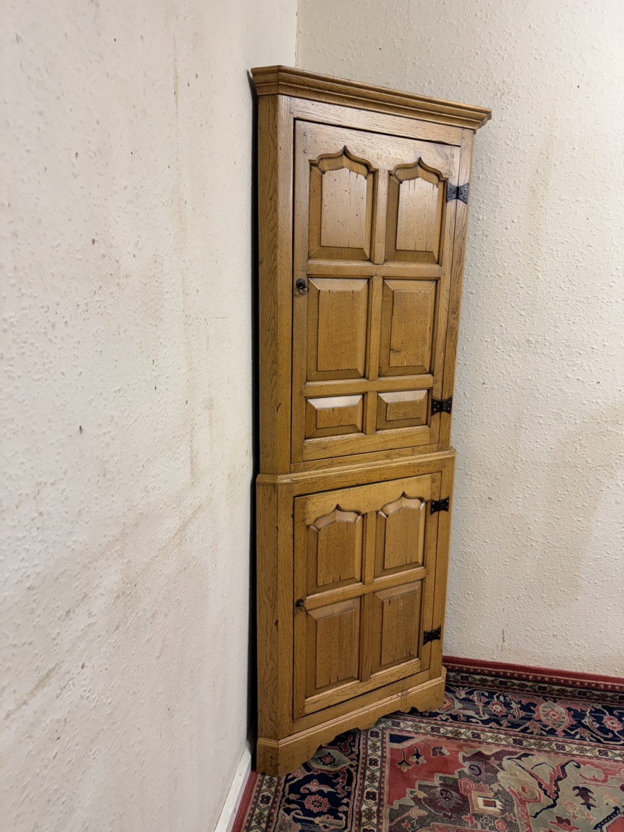 OUTSTANDING QUALITY LIGHT OAK PANELLED CORNER CUPBOARD - Image 2