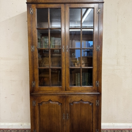 OUTSTANDING QUALITY TALL OAK GLAZED BOOKCASE