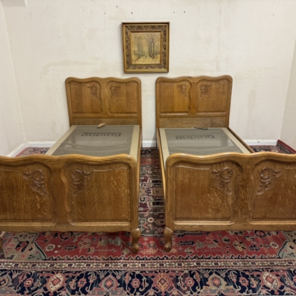 FABULOUS PAIR OF CARVED OAK FRENCH SINGLE BEDS