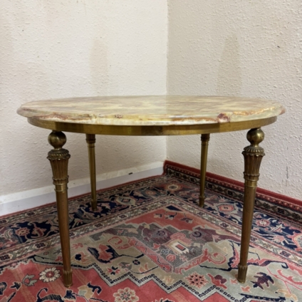 FRENCH ROUND BRASS AND ONYX COFFEE TABLE/ACCENT TABLE