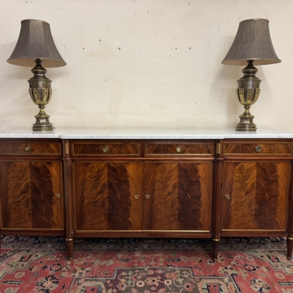 STUNNING FRENCH EMAPIRE MAHOGANY BRAKEFRONT MARBLE TOP CREDENZA/DRESSER