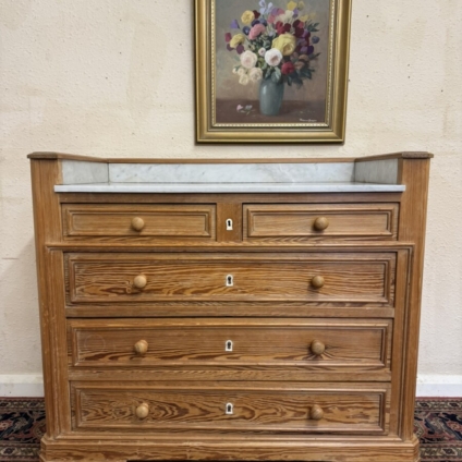 FABULOUS FRENCH ANTIQUE PINE MARBLE TOP COMMODE/WASHSTAND CIRCA 1900