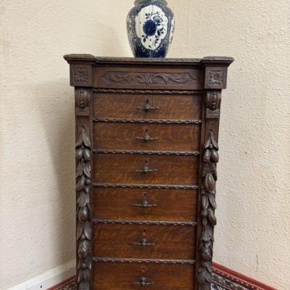 RARE 19TH CENTURY CARVED OAK WELLINGTON CHEST OF DRAWERS CIRCA 1880