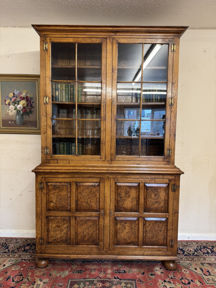 OUTSTANDING QUALITY BURR OAK GLAZED BOOKCASE/CABINET