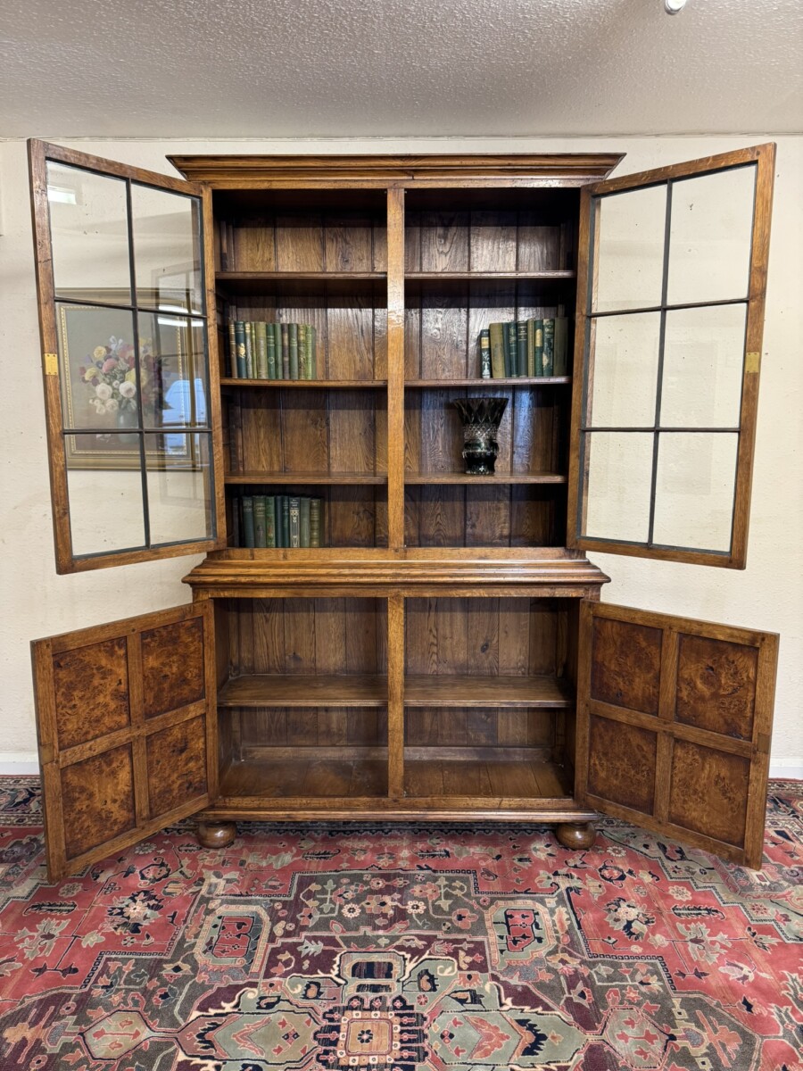 OUTSTANDING QUALITY BURR OAK GLAZED BOOKCASE/CABINET - Image 8