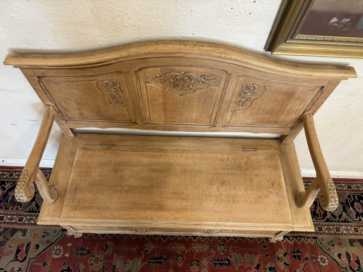 FRENCH CARVED RAW OAK SETTLE/BENCH - Image 6