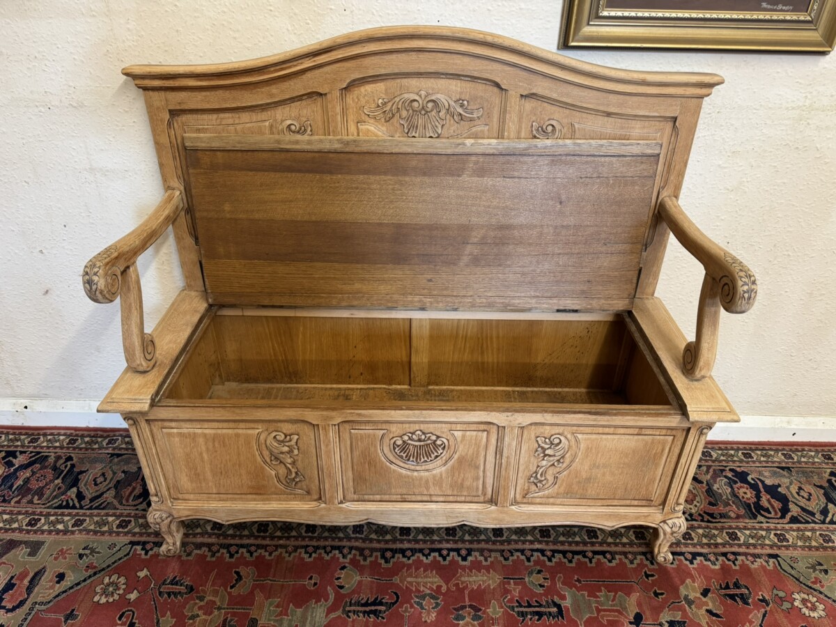 FRENCH CARVED RAW OAK SETTLE/BENCH - Image 7
